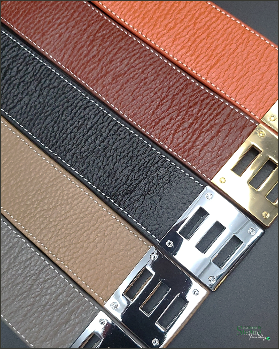 Kelly Style Lock Bracelet in Tan Lambskin Leather and Stainless Steel