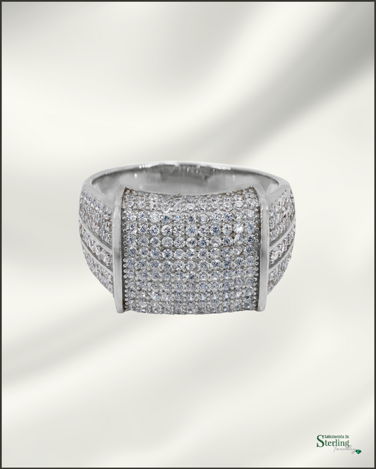 Sterling Silver Men's High Roller Ring with Cubic Zirconia in Rhodium