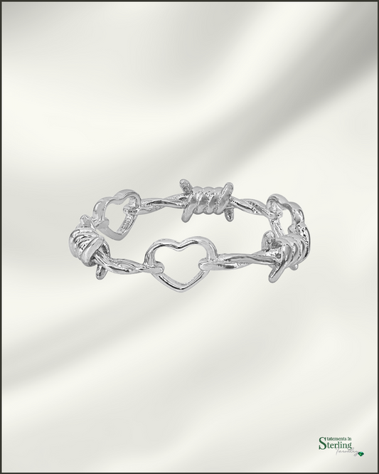 Sterling Silver Barbed Wire Heart Ring