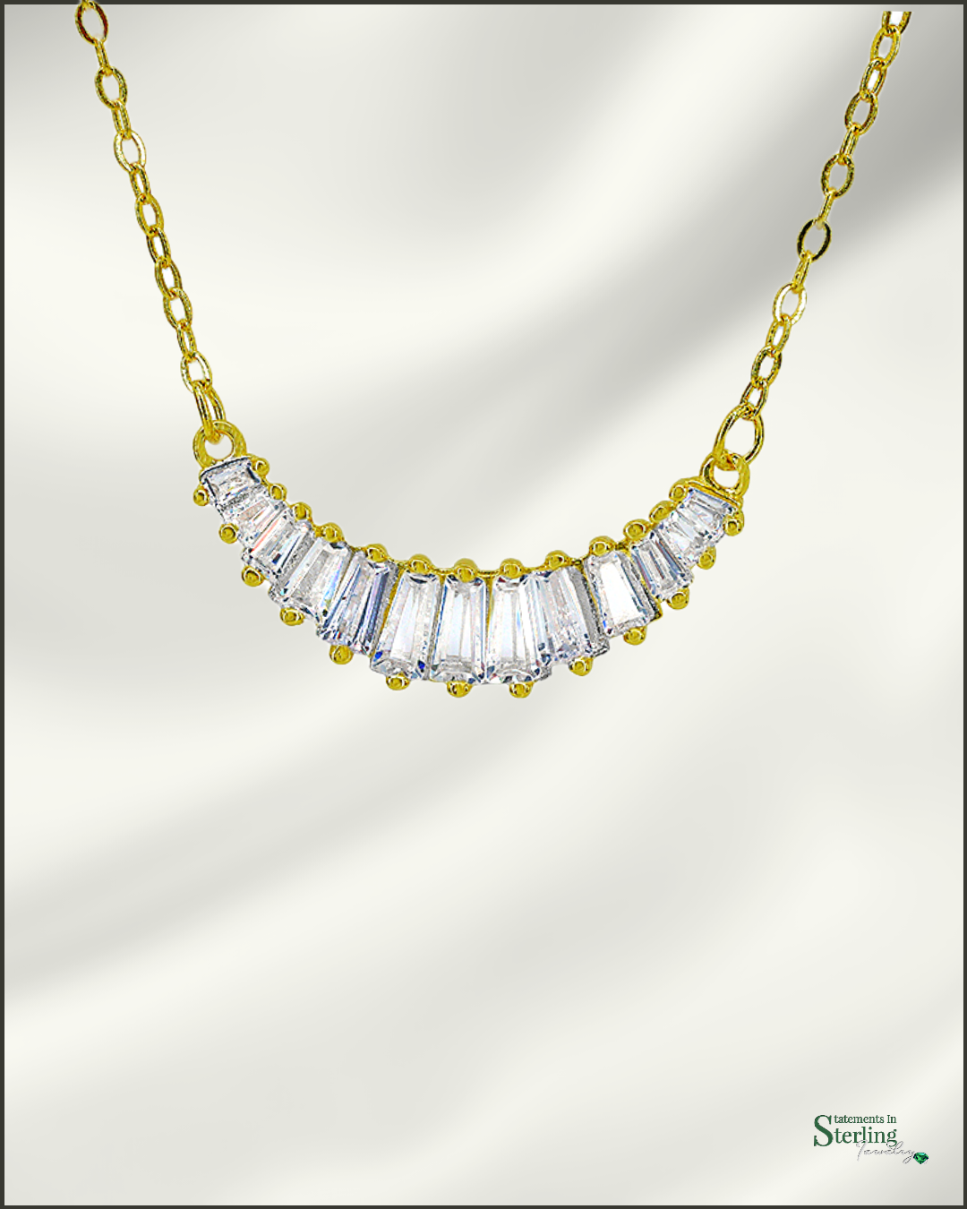 Sterling Silver Art Deco Necklace with Cubic Zirconia in Gold