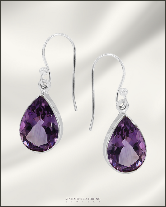 Gemstone and Sterling Silver Teardrop Earrings in Amethyst