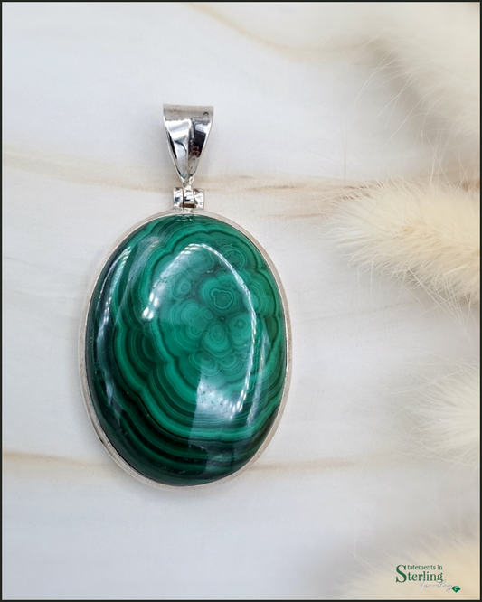 Malachite and Sterling Silver Oval Pendant