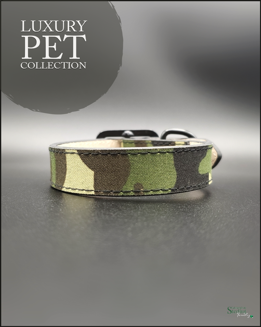 Mutt Couture Camo Leather Petite Dog Collar in Green