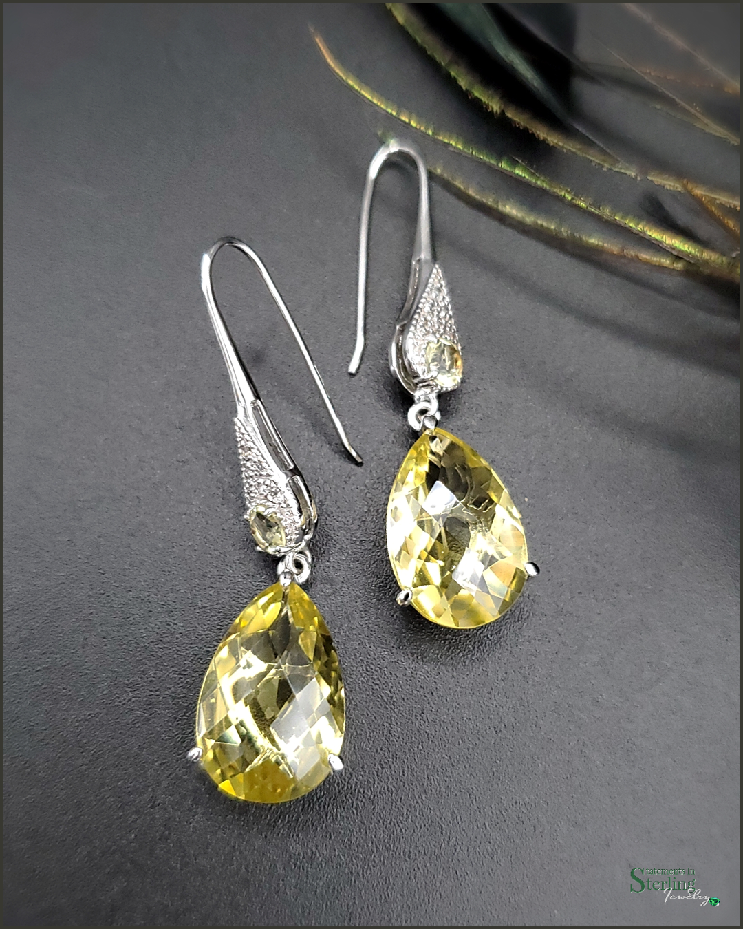 Vintage Lemon Quartz and Sterling Silver Earrings