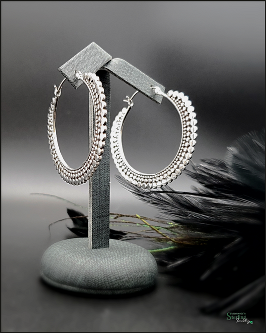 Sterling Silver Beaded Hoop Earrings