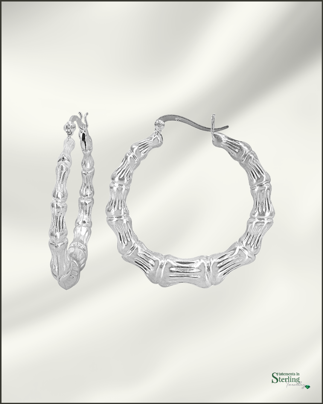 Sterling Silver Bamboo Style Hoop Earrings