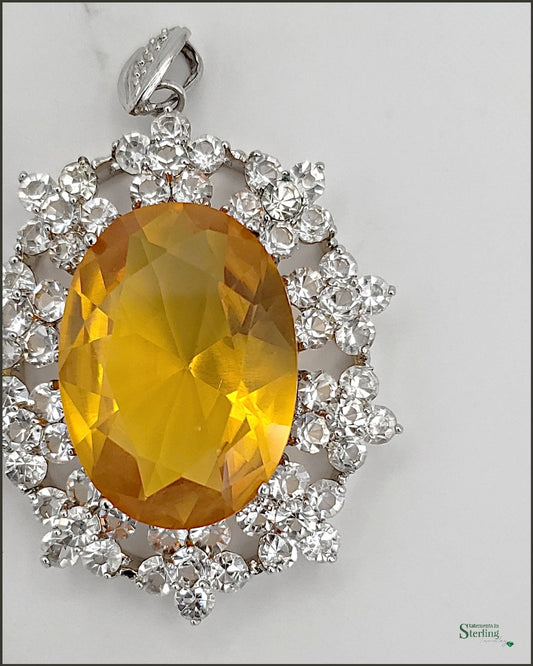 Yellow Quartz, White Topaz and Sterling Silver Pendant