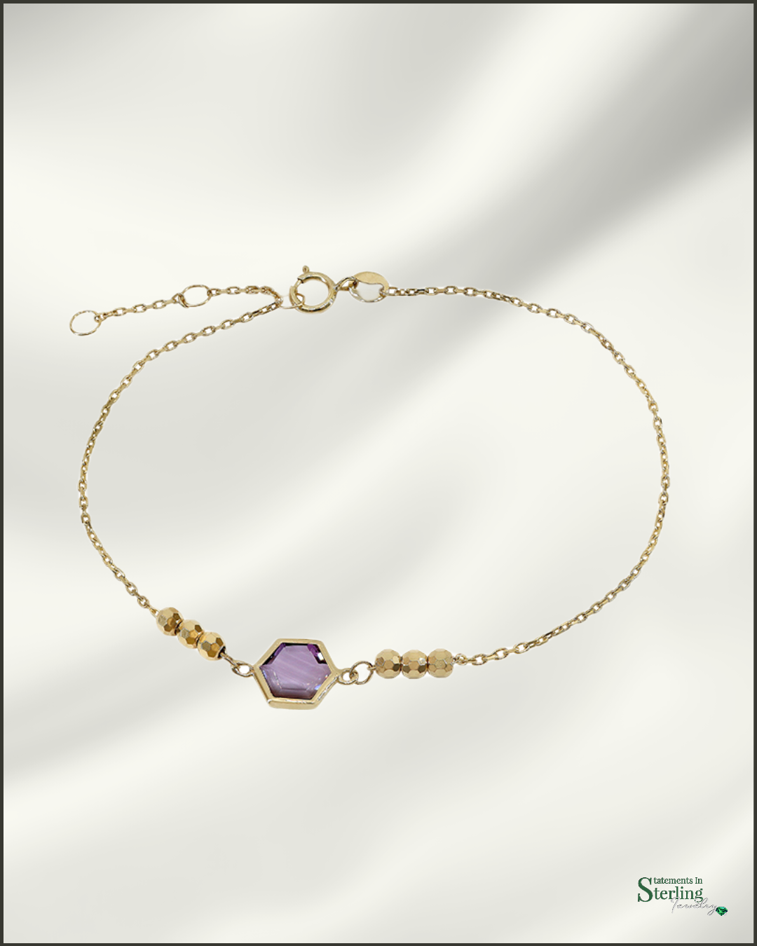 10k Gold Bead and Gemstone Bracelet in Amethyst