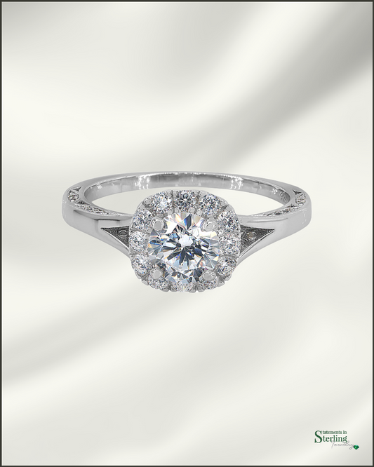 Sterling Silver Halo Style Ring with Cubic Zirconia