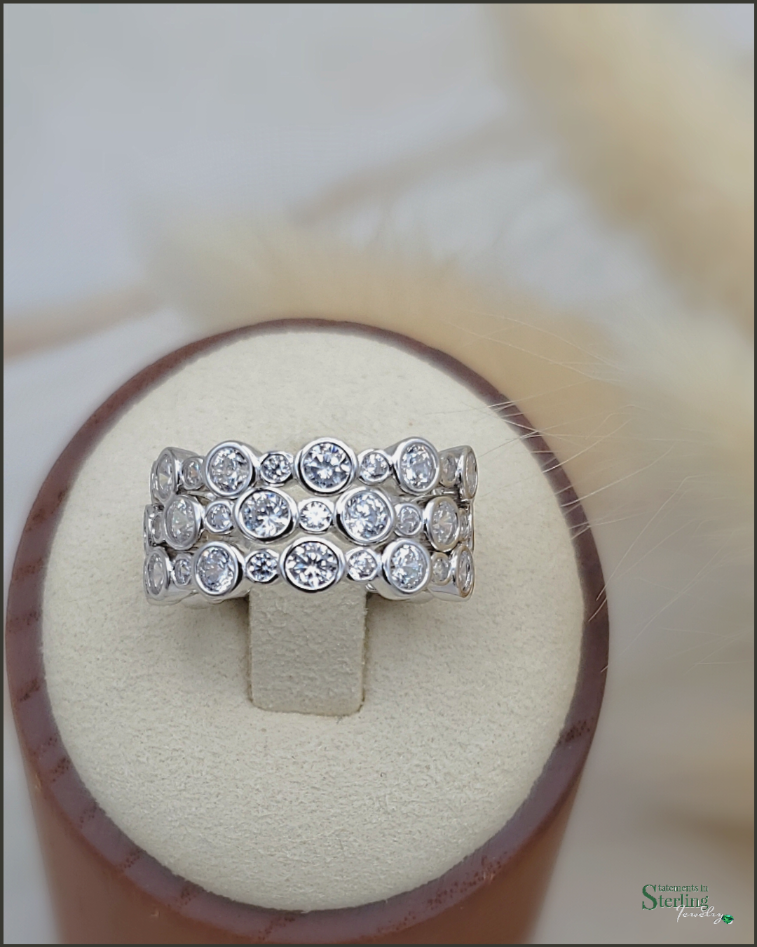 Sterling Silver Cubic Zirconia Bubble Ring Stacking Set