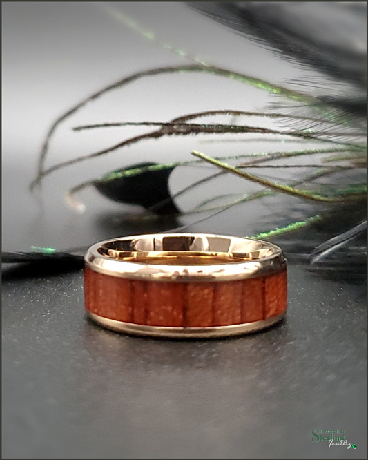 Bubinga Wood Inlay Ring Band in Stainless Steel and Rose Gold