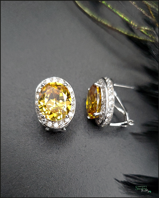Sterling Silver and Canary Cubic Zirconia Vintage Earrings
