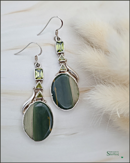 Peridot, Citrine, Jasper and Sterling Silver Dangle Earrings