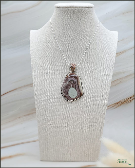 Imperial Jasper and Sterling Silver Pendant With Decorative Gemstone Inlay