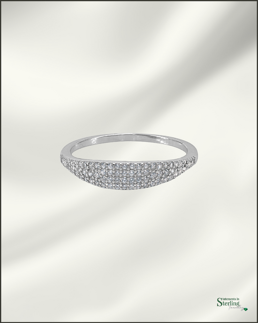 Sterling Silver Pave Ring with Cubic Zirconia in Rhodium