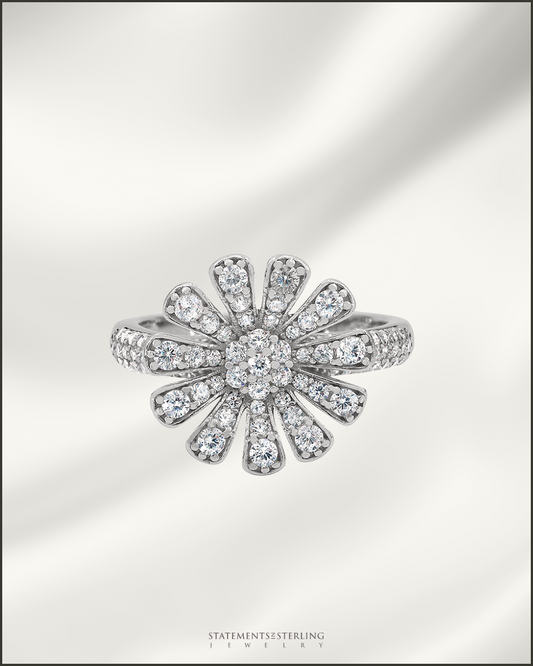 Sterling Silver Daisy Ring with Cubic Zirconia