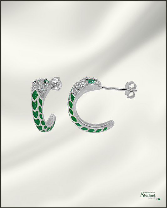 Sterling Silver Serpent Earrings in Rhodium