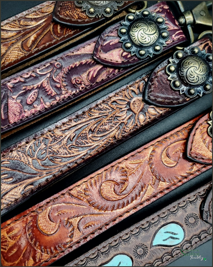 Tooled Leather Keychain/Purse Charm in Chocolate Scroll