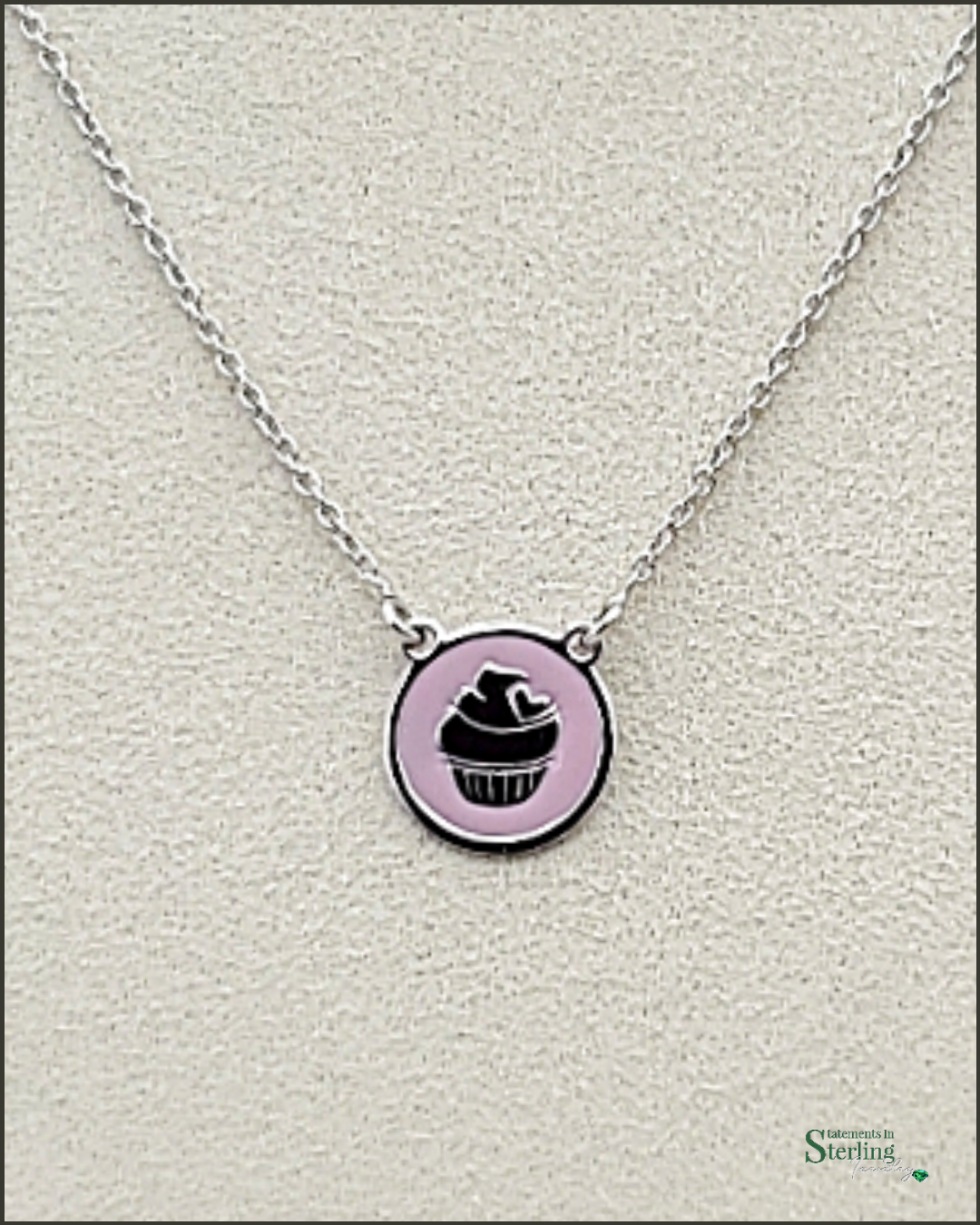 Sterling Silver Child's Cupcake Necklace and Earrings Set in Pink