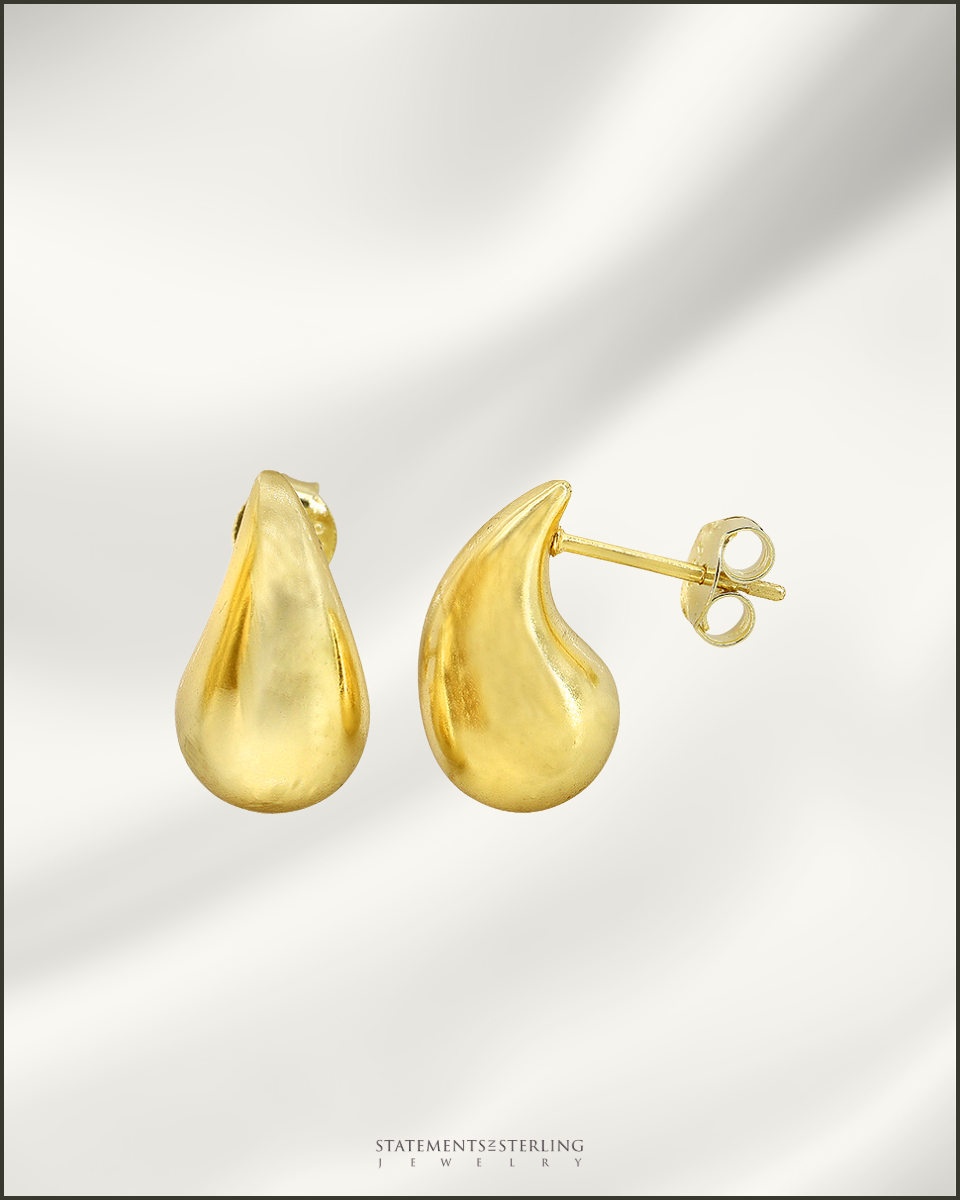 Sterling Silver Teardrop Stud Earrings in Gold