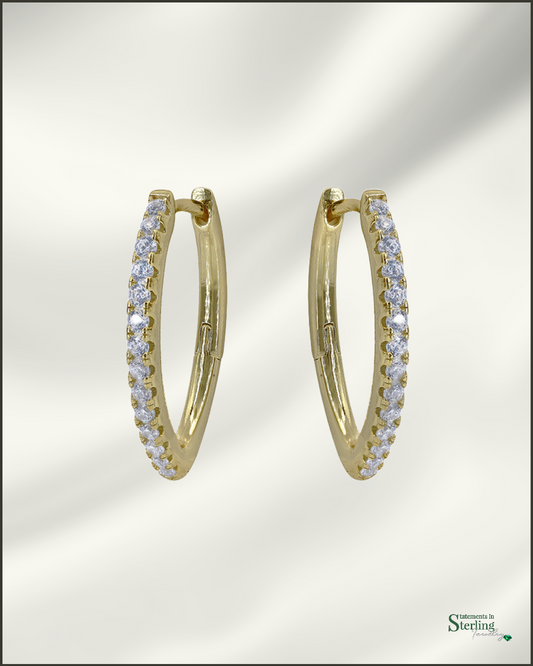 Sterling Silver Sparkle "V" Hoop Earrings in Gold