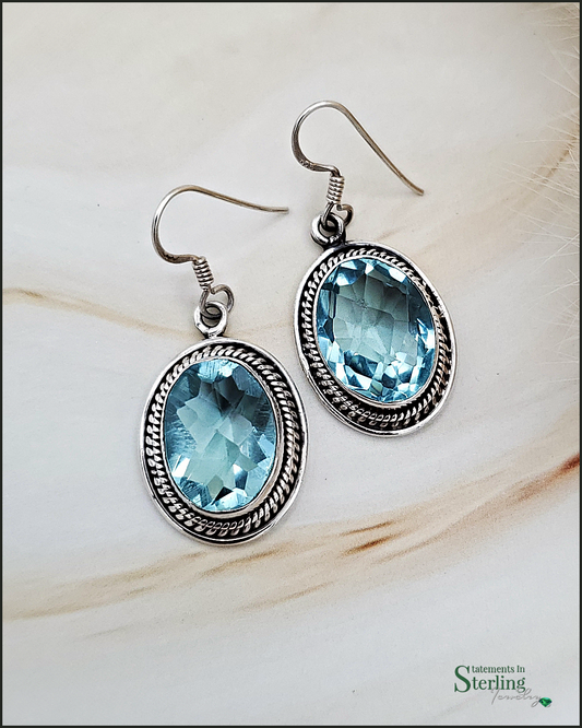 Swiss Blue Topaz and Sterling Silver Drop Earrings