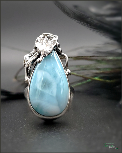 Caribbean Larimar and Sterling Silver Leaves Ring