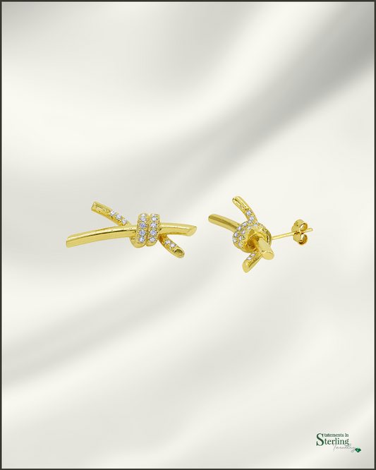 Sterling Silver Love Knot Earrings with Cubic Zirconia in Gold