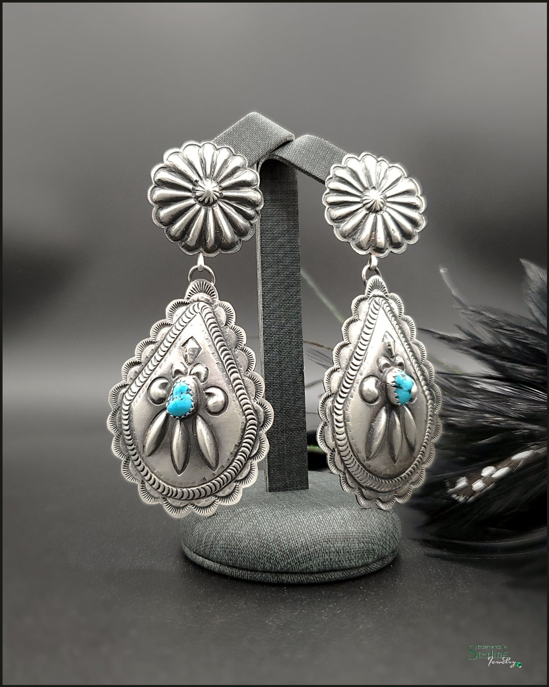 Kingman Turquoise and Sterling Silver Concho Earrings by Eugene Charley