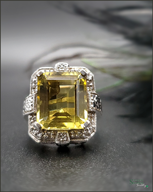 Vintage Citrine and Sterling Silver Art Deco Ring