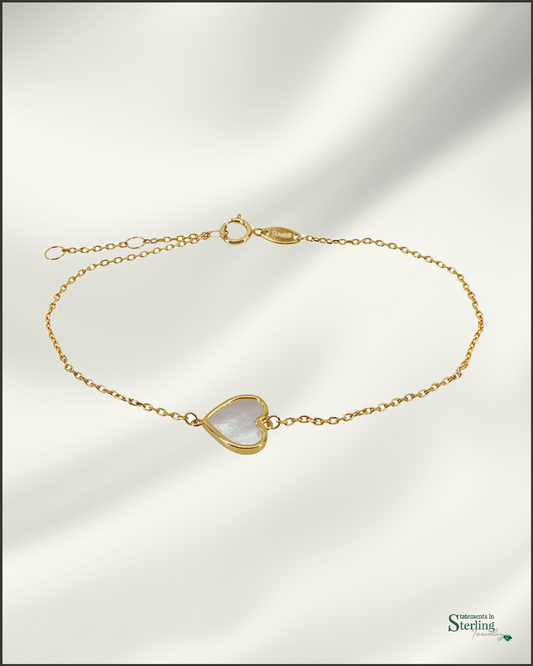 10k Gold Mother of Pearl Heart Bracelet