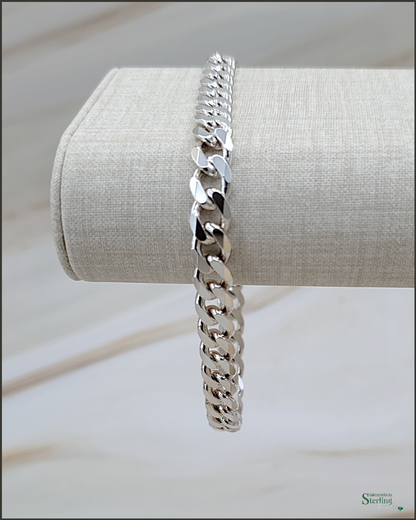 Italian Crafted Solid Sterling Silver Curb Link Chain Bracelet