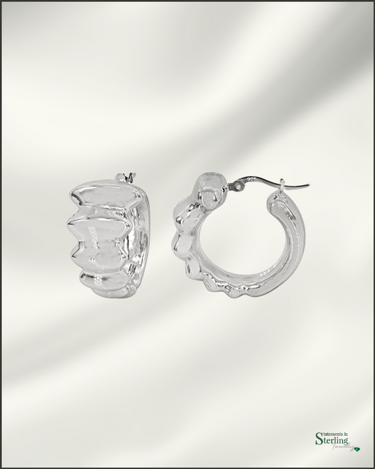 Sterling Silver Puffy Hoop Earrings in Rhodium