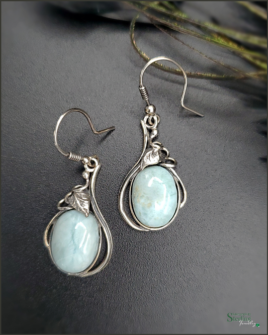 Caribbean Larimar and Sterling Silver Leaves Earrings