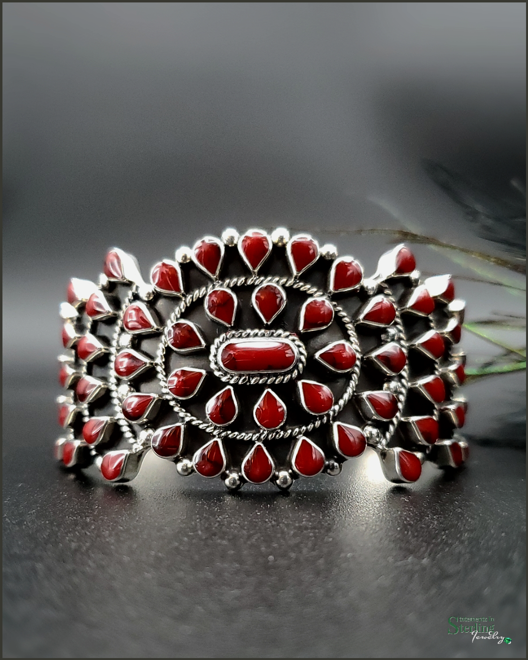 Red Jasper and Sterling Silver Teardrop Cluster Cuff Bracelet