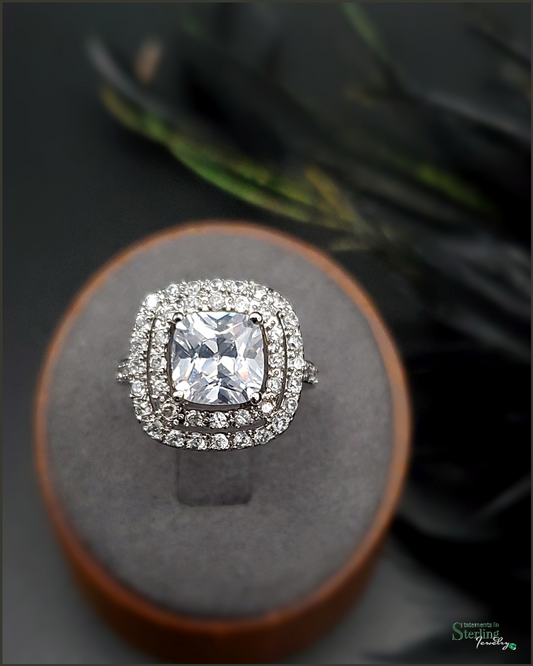 White Topaz and Sterling Silver Halo Ring