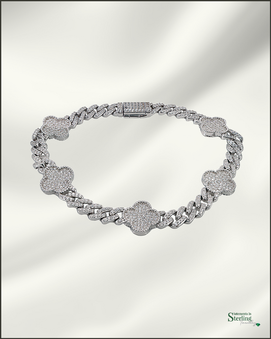 Sterling Silver Clover Pave Bracelet in Rhodium