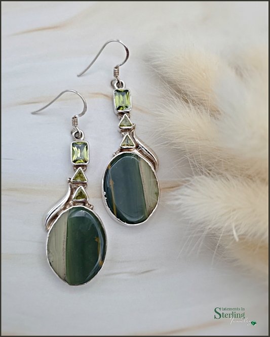 Peridot, Citrine, Jasper and Sterling Silver Dangle Earrings