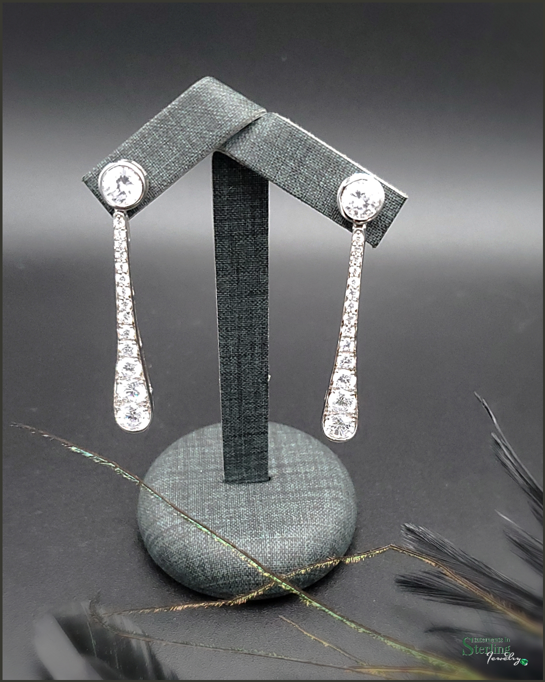 Vintage Sterling Silver Cubic Zirconia Drop Earrings