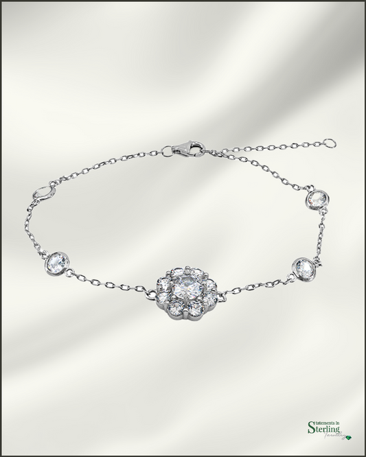 Sterling Silver Cubic Zirconia Flower Bracelet