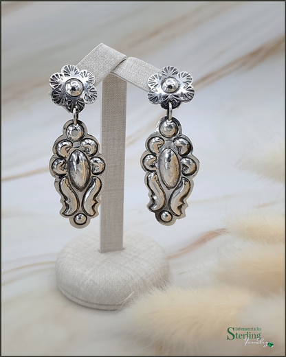 Navajo Floral Sterling Silver Earrings by Tim Yazzie