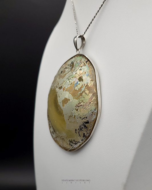 Roman Glass and Sterling Silver Statement Pendant III