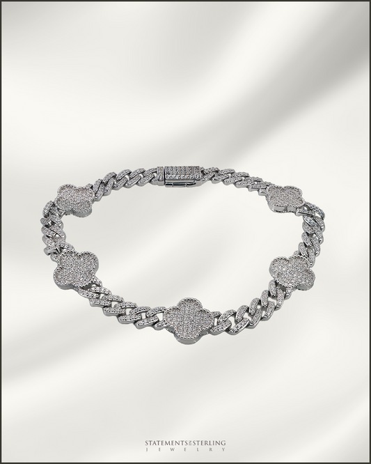 Sterling Silver Clover Pave Bracelet in Rhodium