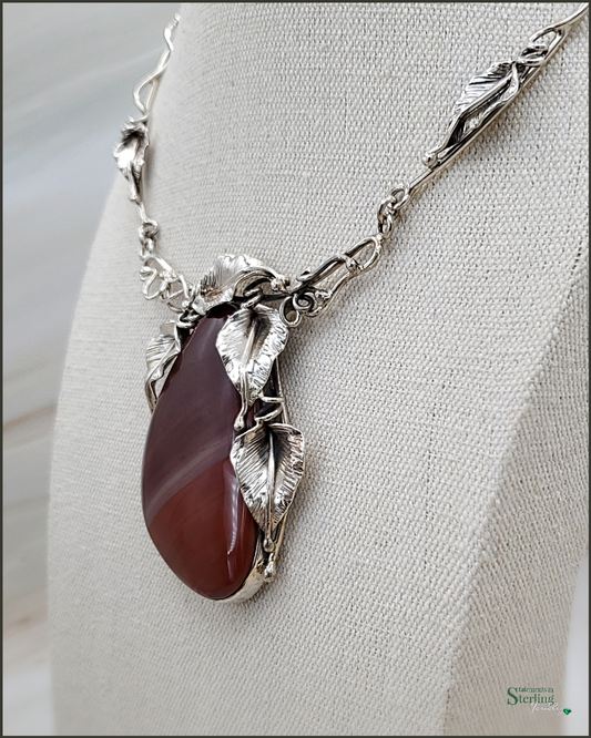 Imperial Jasper and Sterling Silver Leaves Necklace