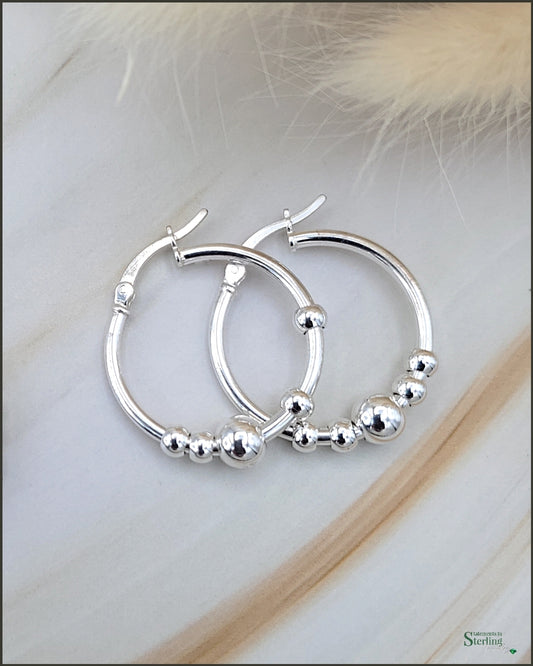 Sterling Silver Graduated Bead Hoop Earrings