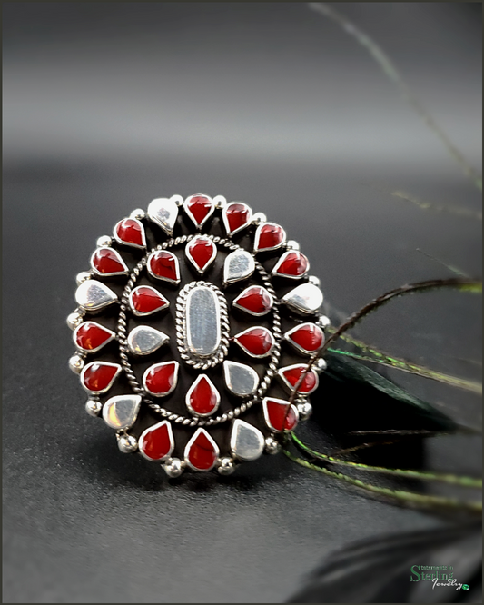 Red Jasper and Sterling Silver Teardrop Cluster Ring