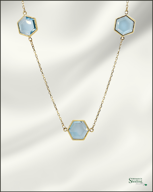 10k Gold Gemstone Station Necklace in Blue Topaz