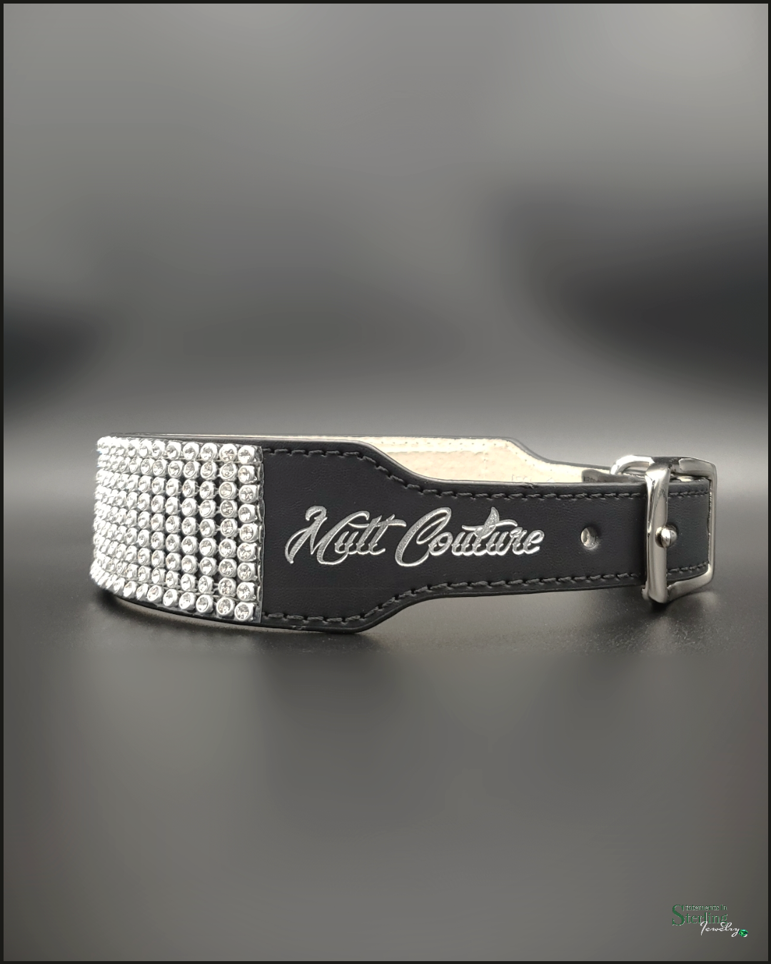 Mutt Couture Rhinestone and Leather Glam Dog Collar in Black