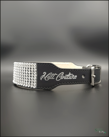 Mutt Couture Rhinestone and Leather Glam Dog Collar in Black