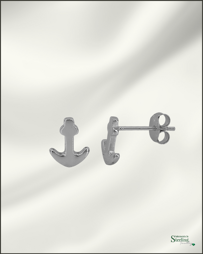 Sterling Silver Anchor Stud Style Earrings